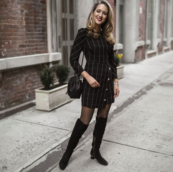 EUC Shoshanna Upton Mini Dress Black Window Pane Size 4 - Picture 2 of 9